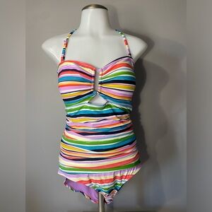 Ann Cole 16 Ladies One Piece Swimsuit
Striped multicolor halter
Adjustable strap